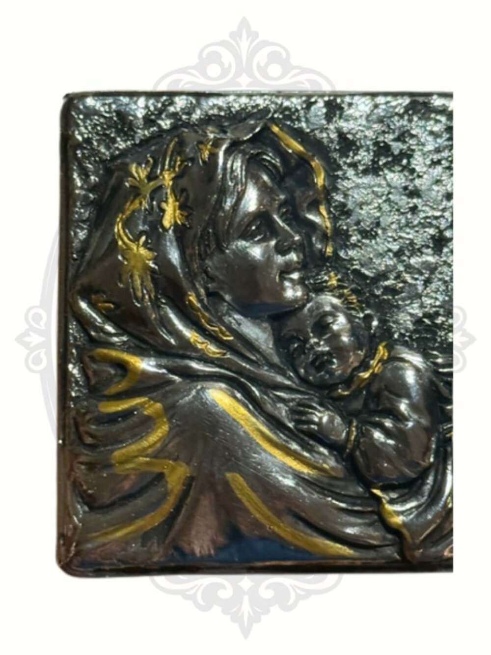 Vintage Madonna & Child Religious Keepsake Box Cast Metal Made in Philippines